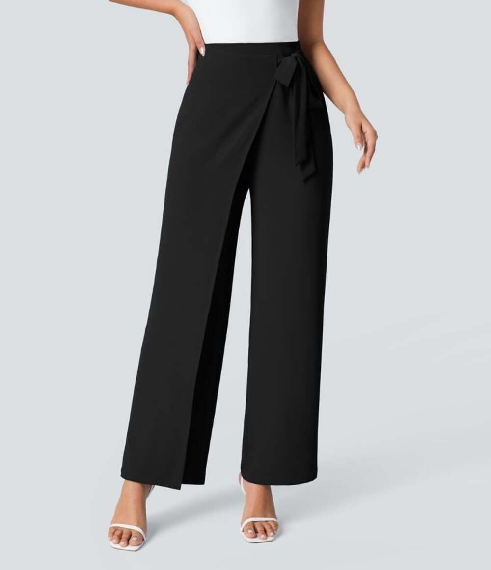 Halara Flex High-Waisted Tie Side Wide Leg Work Pants - Picture 1 of 8